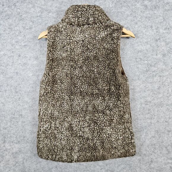 Simply Southern Women's Size S Sherpa Full Zip Vest Mottled Brown Faux Fur - Picture 14 of 15